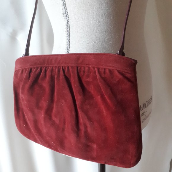Vintage 1980s Cabrelli Burgundy Velvet Crossbody Bag - Picture 6 of 6